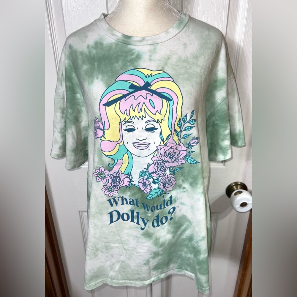 Dolly Parton Graphic Tee Graphic Top T-Shirt Short Sleeve Green/Multi Cotton M/L